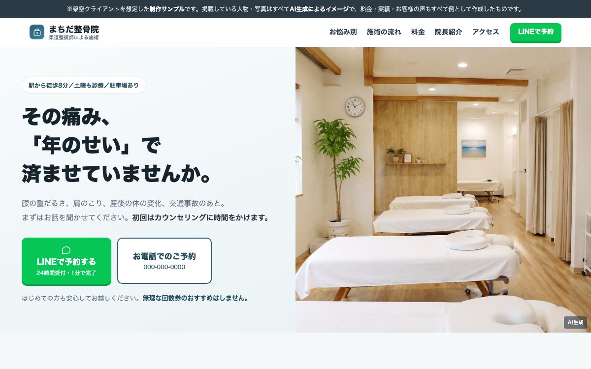 整骨院サイトのファーストビュー